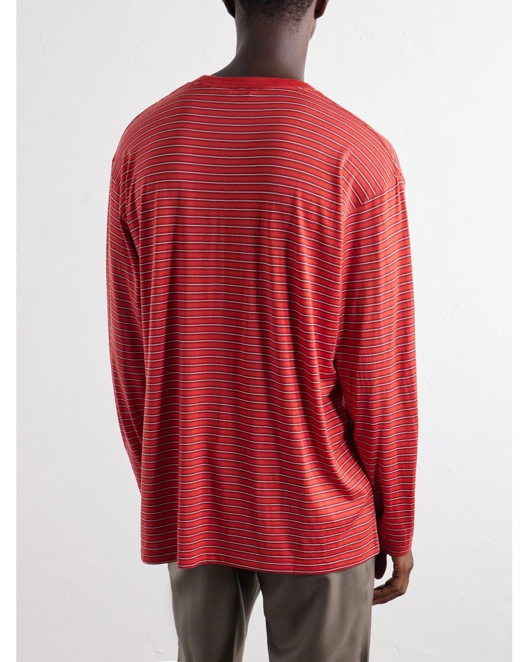 Auralee Red Striped Wool-Jersey T-Shirt for men
