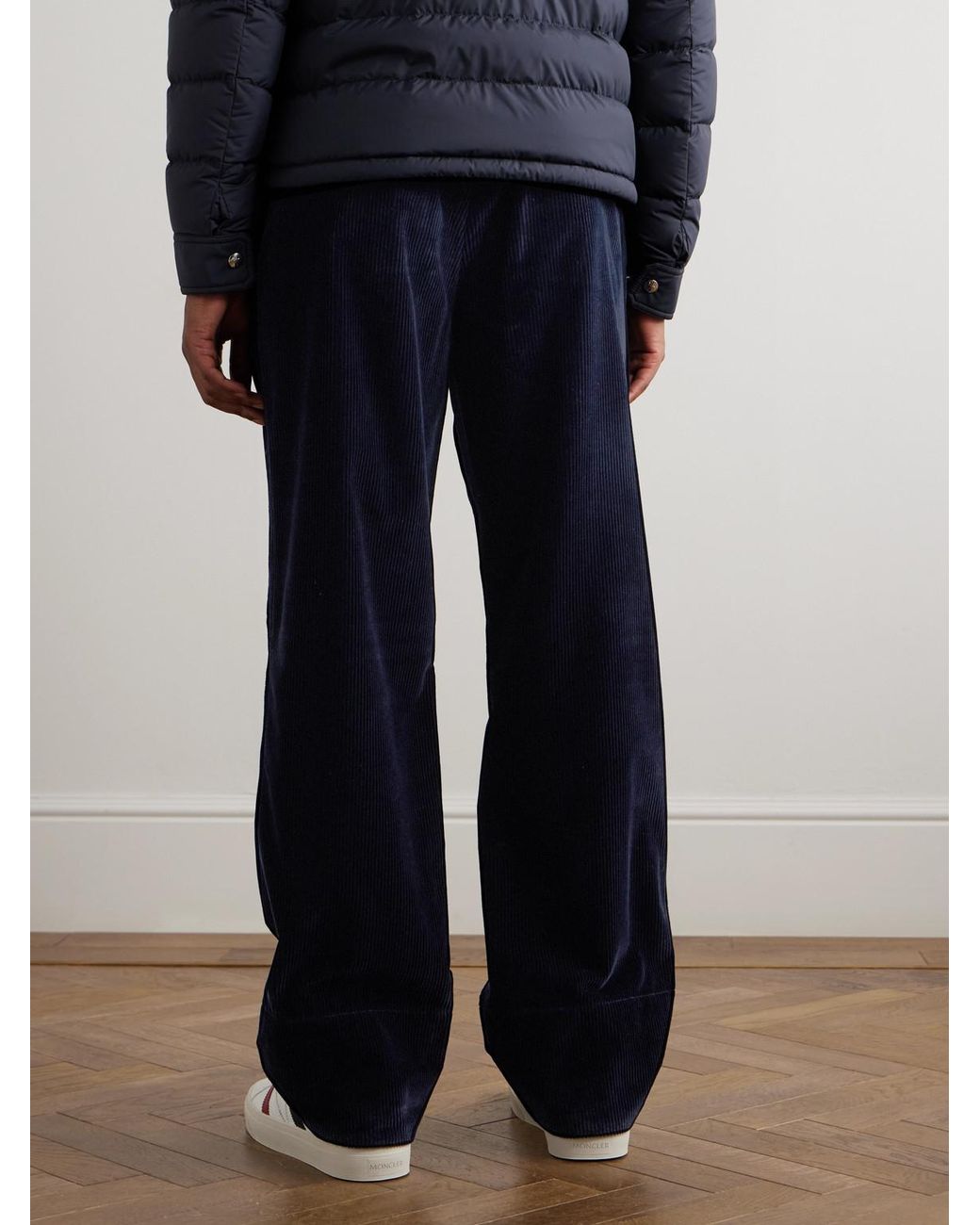 Moncler Blue Straight-Leg Cotton-Corduroy Trousers for men