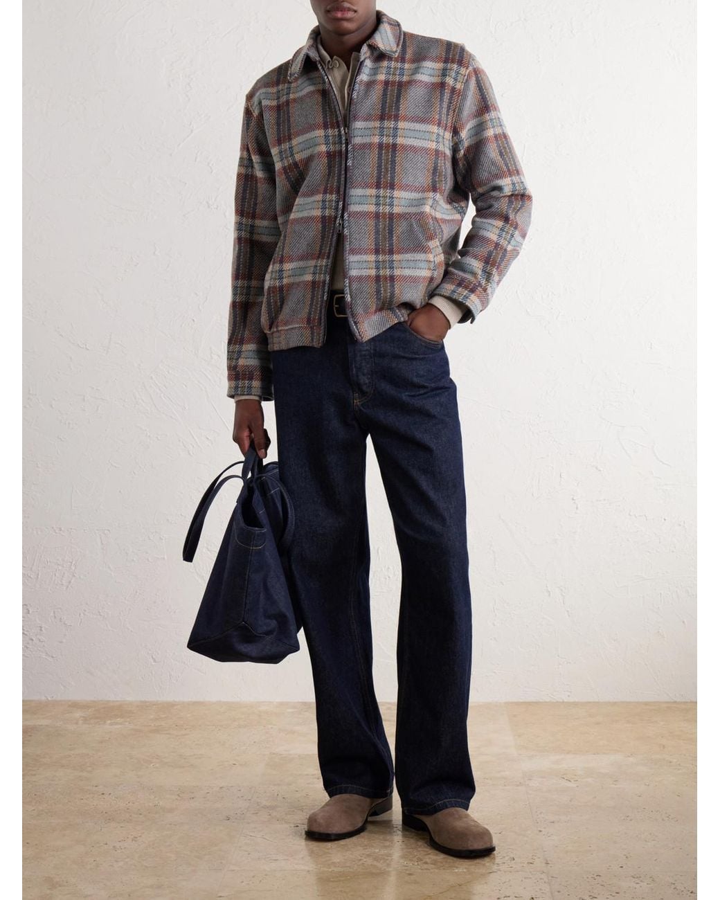 Portuguese Flannel Gray Aurelia Felted Wool-Twill Blouson Jacket for men