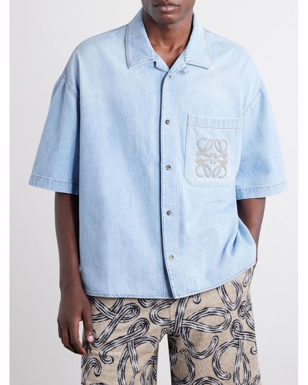 Loewe Blue Paula's Ibiza Logo-Embroidered Denim Shirt for men