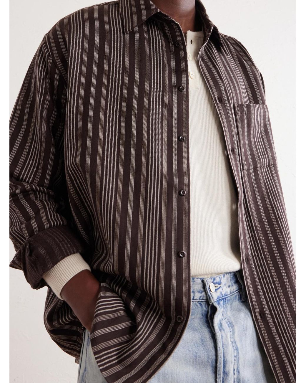 The Elder Statesman Brown Striped Wool And Cashmere-Blend Shirt for men