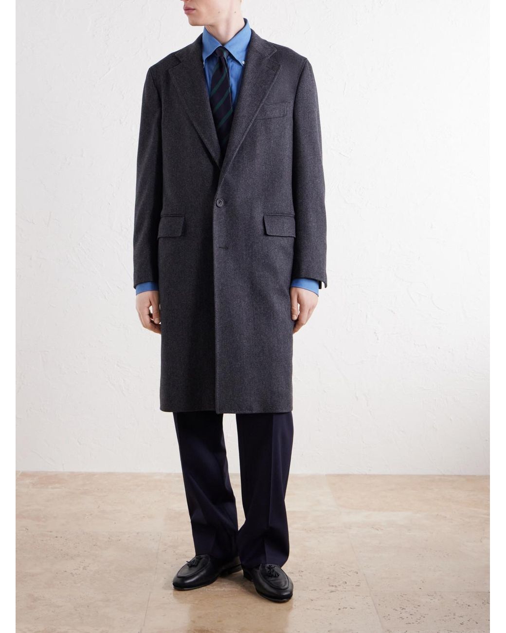 Rubinacci Blue Herringbone Virgin Wool Coat for men