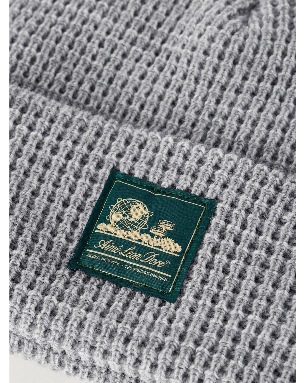 Aimé Leon Dore Gray Logo-Appliquéd Waffle-Knit Beanie for men