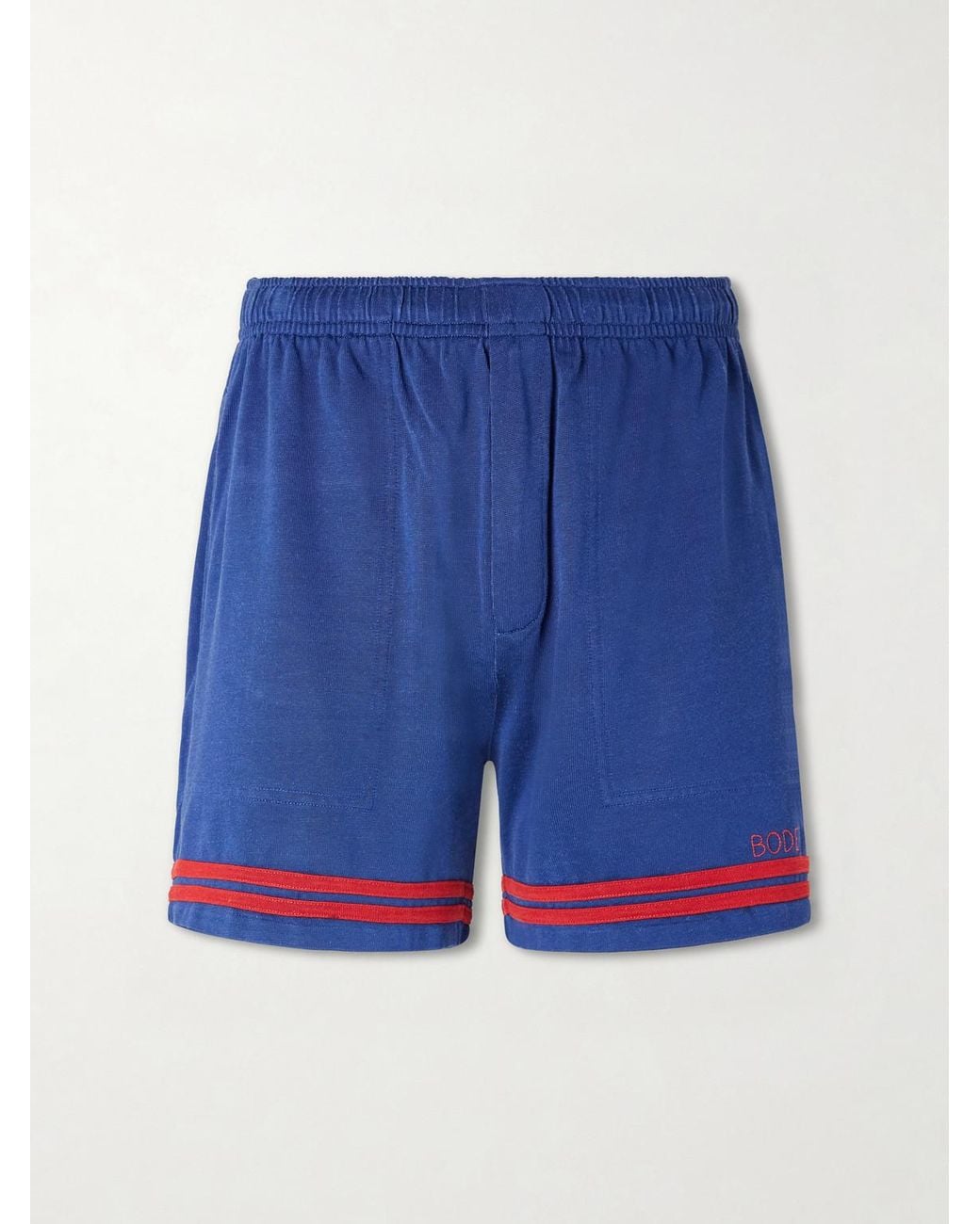 Bode Blue Lakewood Straight-Leg Logo-Embroidered Striped Jersey Shorts for men