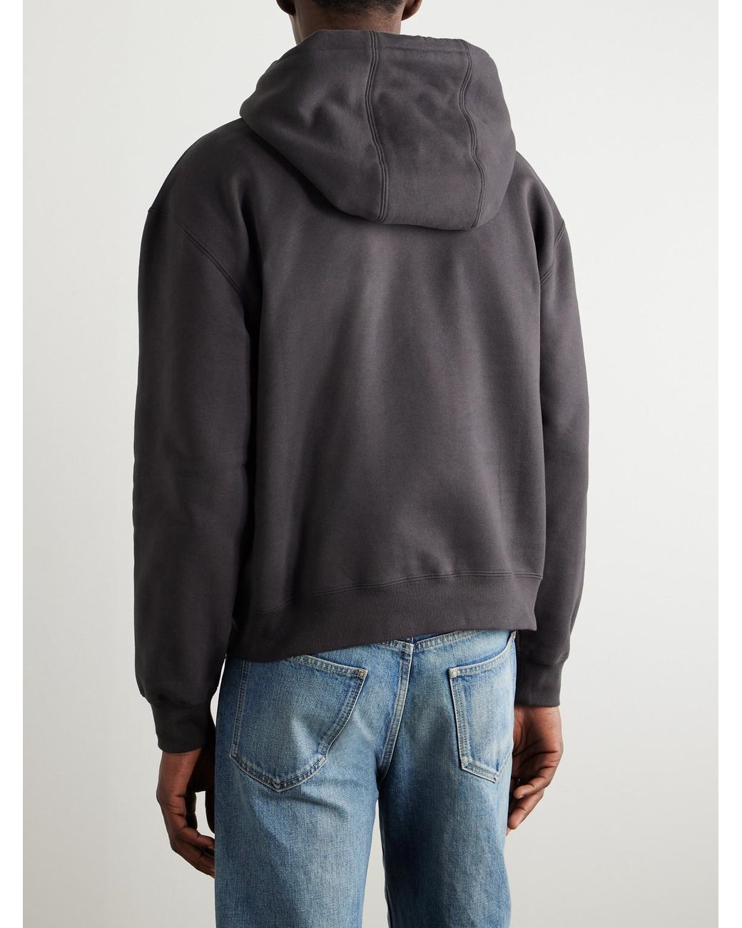 Saint Laurent Gray Logo-Embroidered Cotton-Jersey Hoodie for men