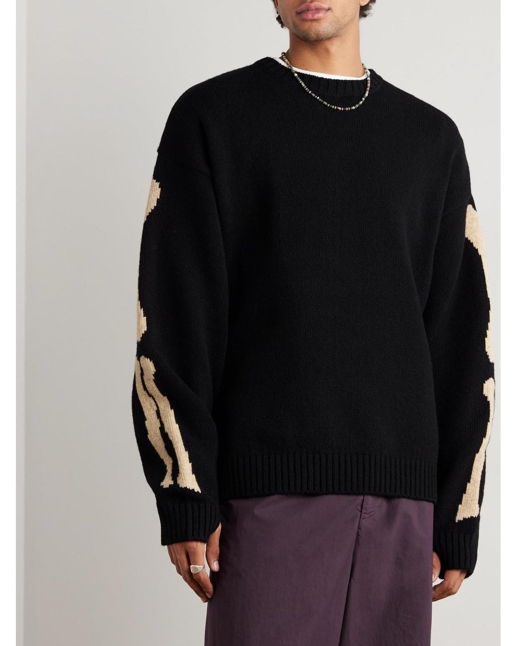 Kapital Black Oversized Intarsia Wool Sweater for men