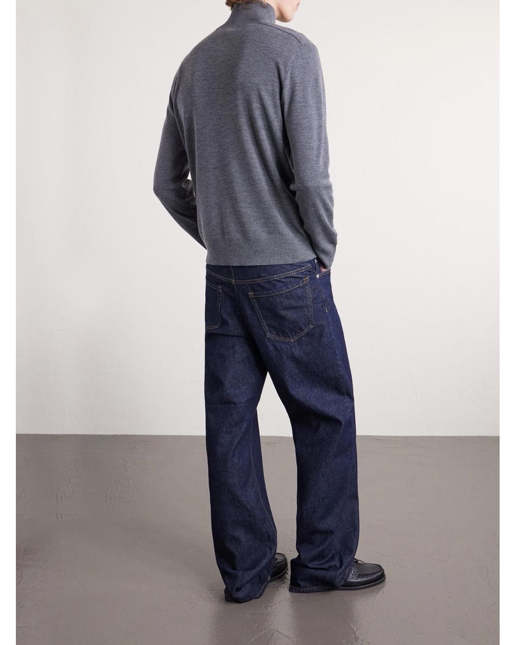 Burberry Blue Checked Wool Half-zip Sweater for men