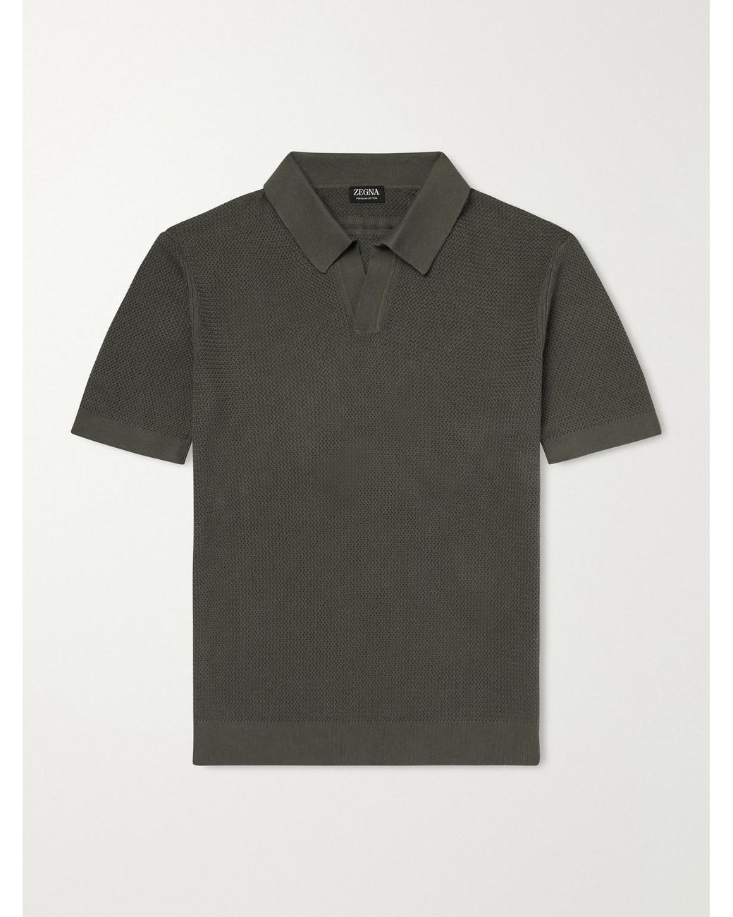 Zegna Green Slim-Fit Cotton-Piqué Polo Shirt for men