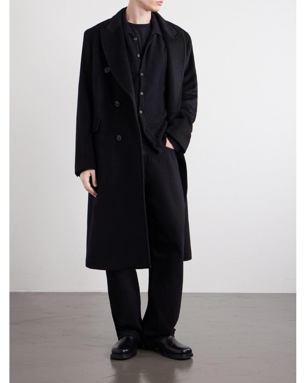 Our Legacy Black Whale Double-Breasted Mohair-Blend Coat for men
