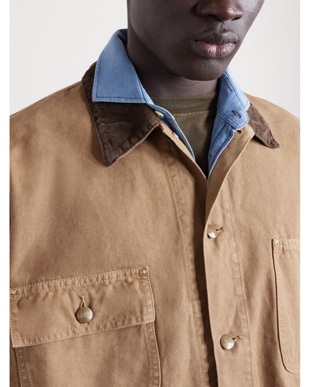 Orslow Brown Corduroy-Trimmed Cotton-Canvas Jacket for men