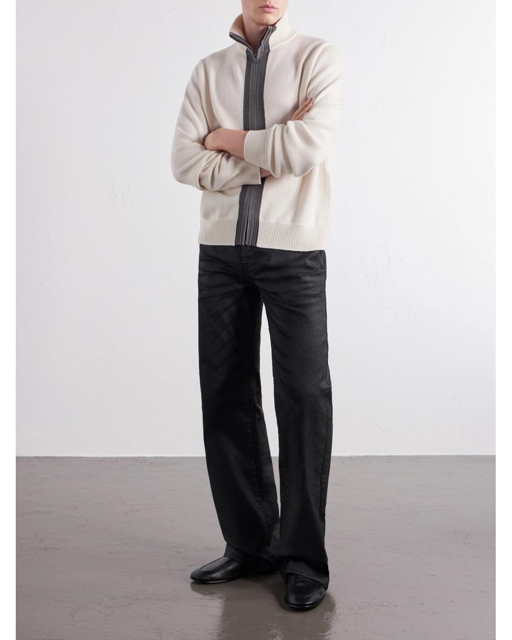 Gucci Natural Web-Intarsia Wool Zip-Up Sweater for men