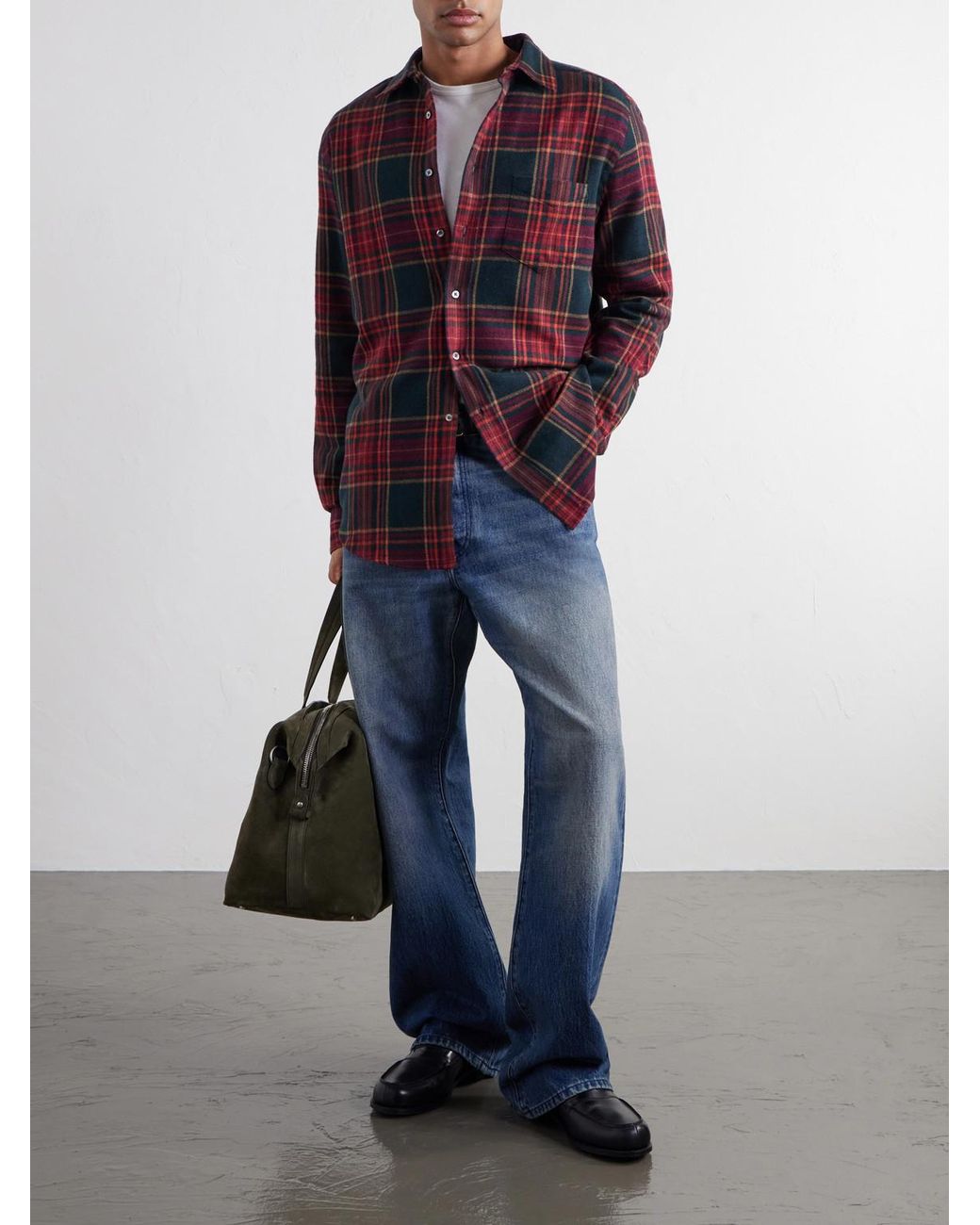 Portuguese Flannel Red Bravio Checked Cotton-Flannel Shirt for men