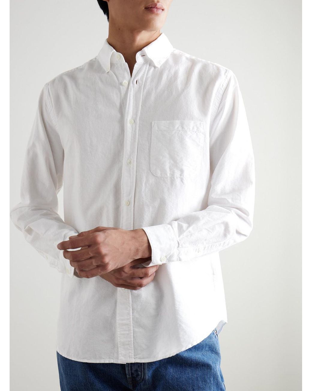 Portuguese Flannel White Belavista Button-down Collar Cotton Shirt for men