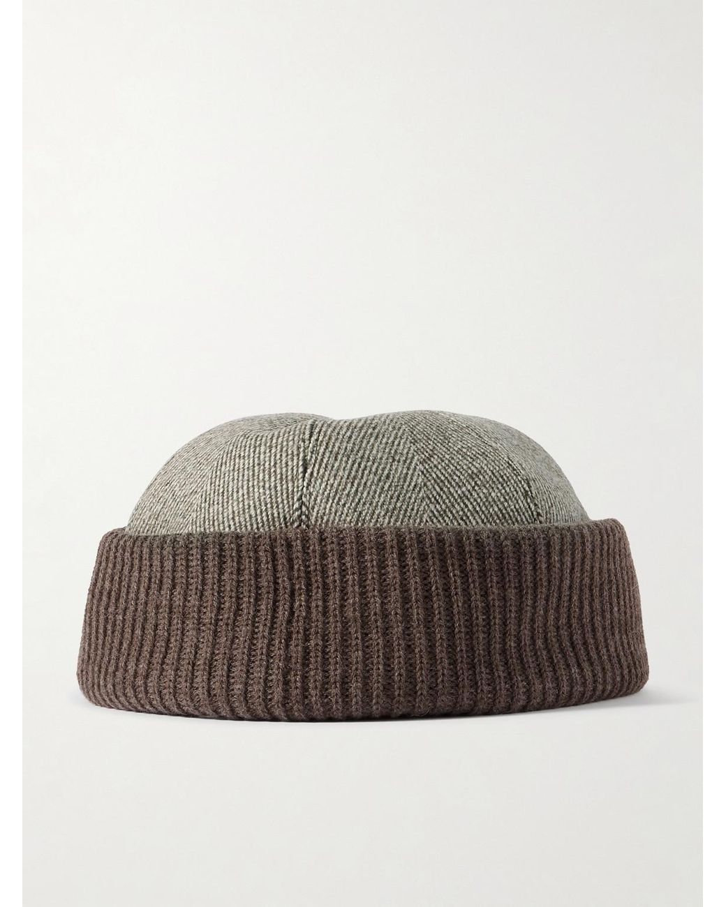Loro Piana Brown Logo-Appliquéd Herringbone Cotton-Blend And Ribbed-Knit Beanie for men