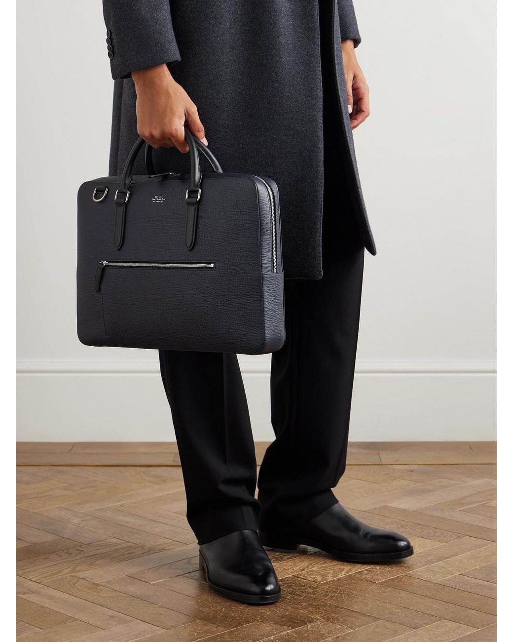 Smythson Black Ludlow Full-Grain Leather Briefcase for men