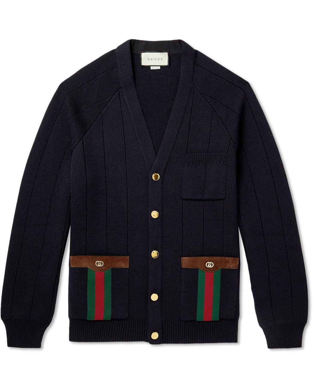 Gucci Horsebit Suede And Webbing-trimmed Wool-blend Cardigan in Blue ...