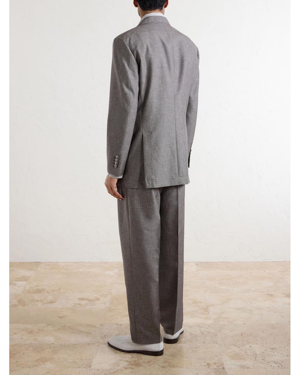 Brunello Cucinelli Gray Straight-Leg Pleated Wool Suit Trousers for men