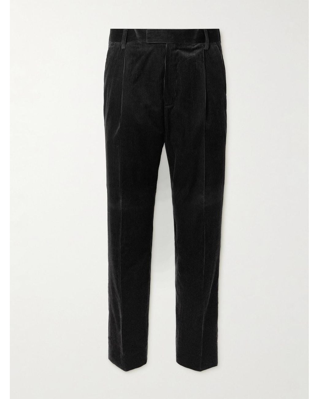 Mr P. Black Tapered Pleated Cotton And Cashmere-Blend Corduroy Trousers for men