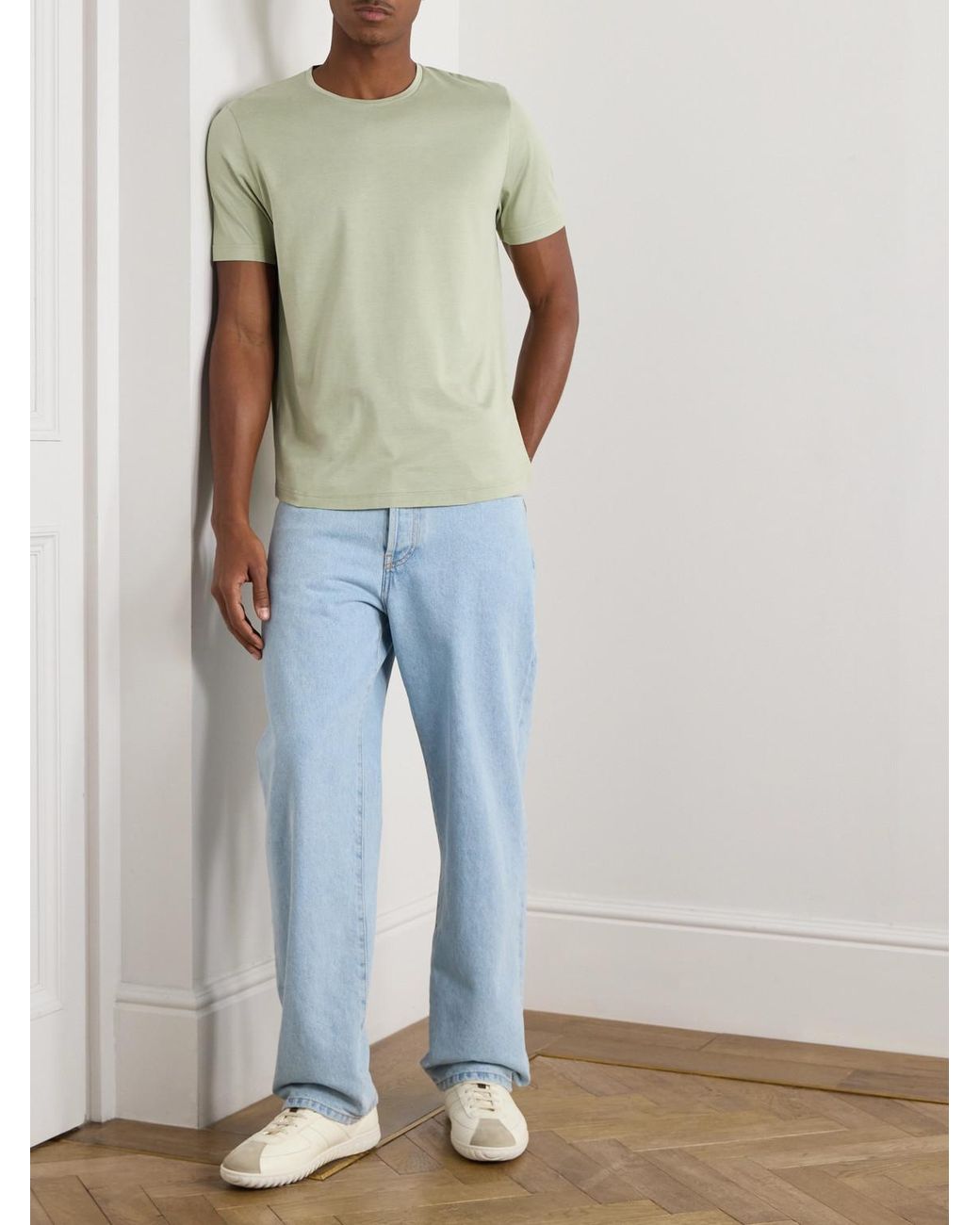 Loro Piana Green Silk And Cotton-Blend T-Shirt for men