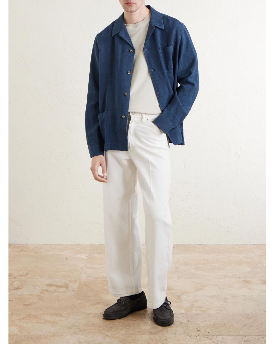 De Bonne Facture Blue Linen And Wool-Blend Jacket for men