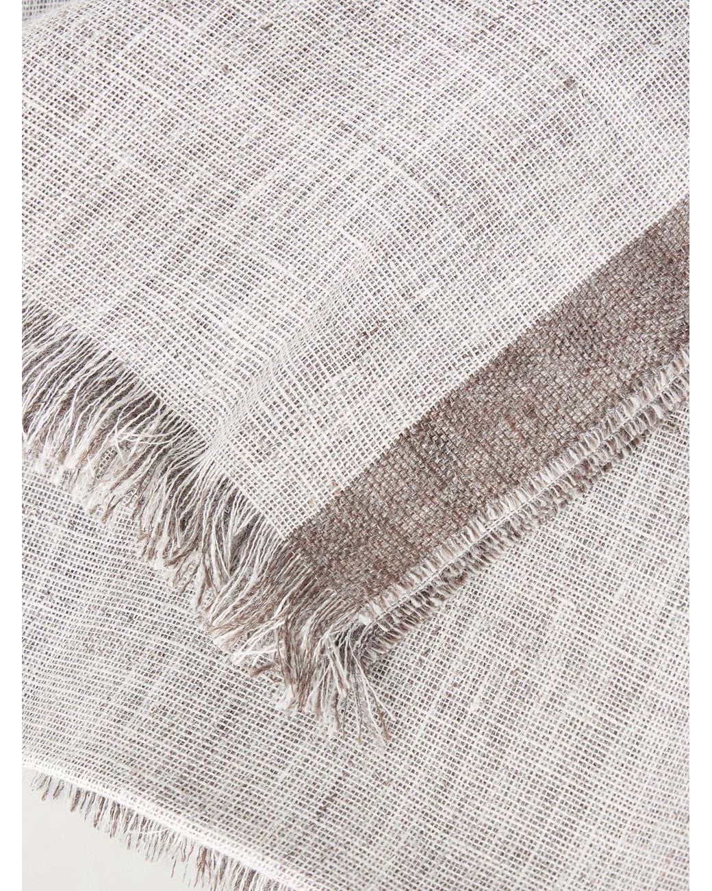 Brunello Cucinelli White Fringed Linen Scarf for men