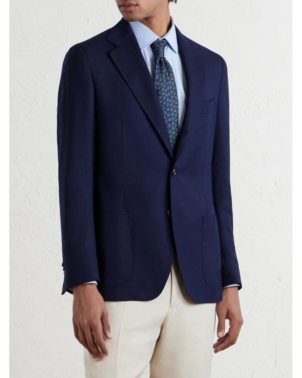 De Petrillo Blue Wool-Hopsack Blazer for men