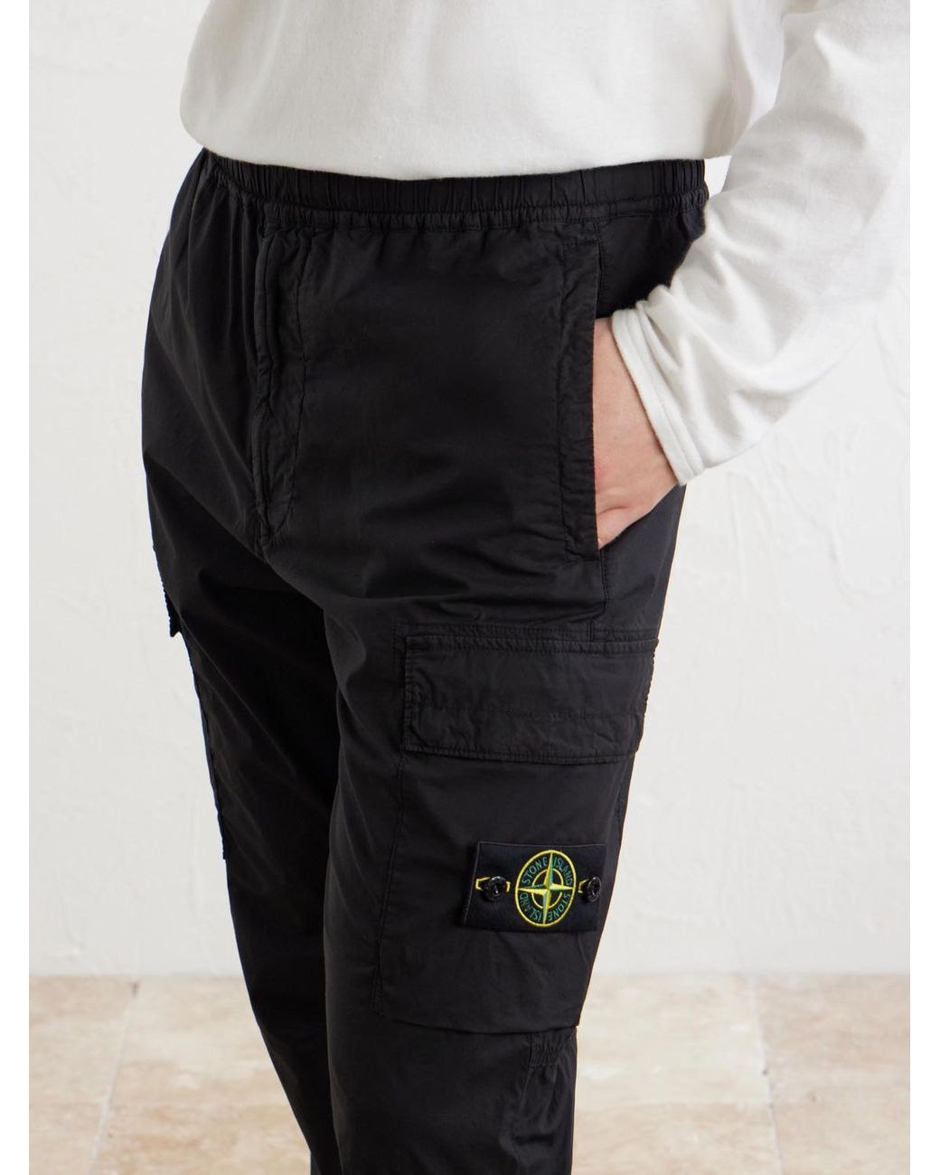 Stone Island Black Tapered Stretch Cotton-Blend Cargo Trousers for men