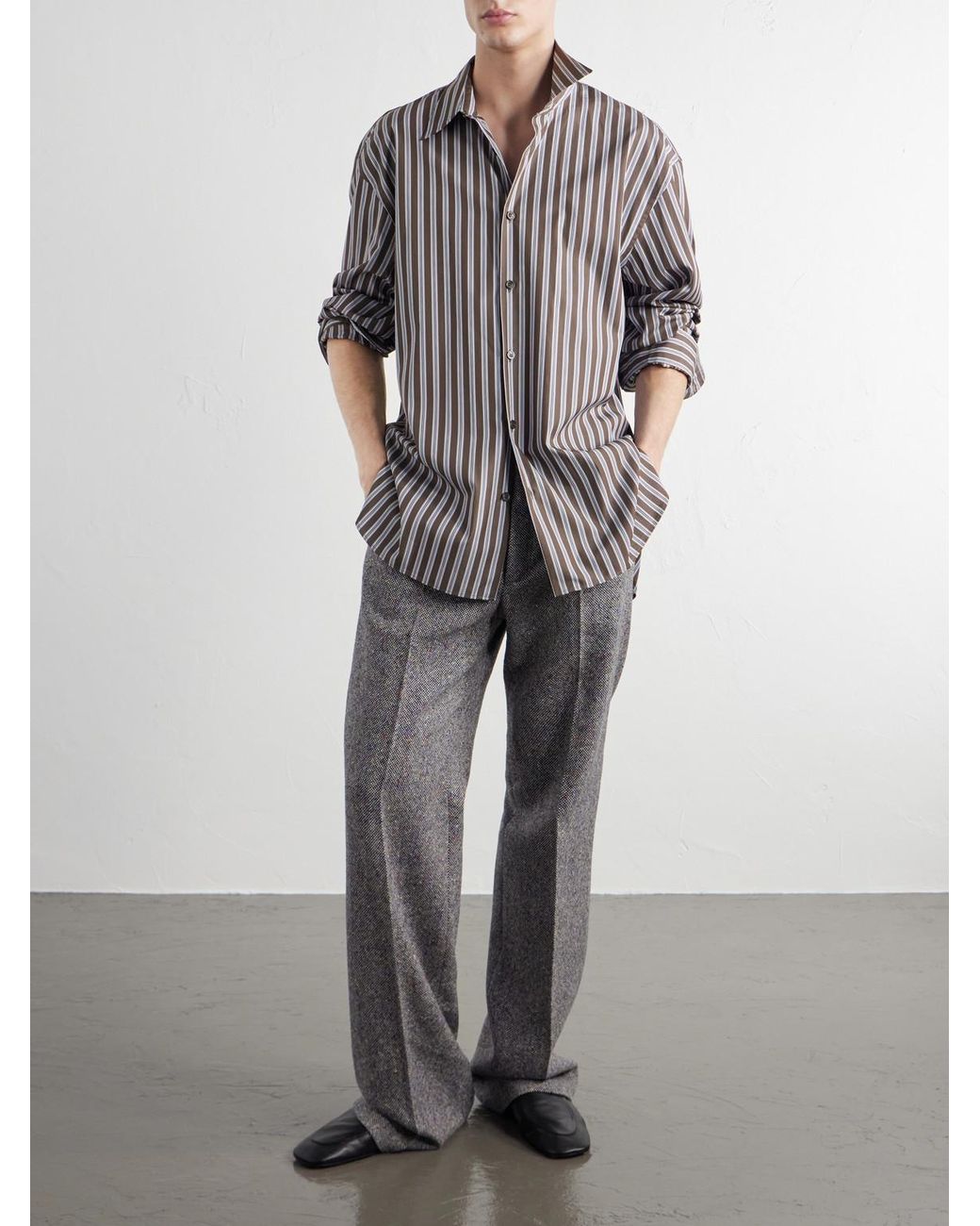 Dries Van Noten Gray Croom Striped Cotton-Poplin Shirt for men