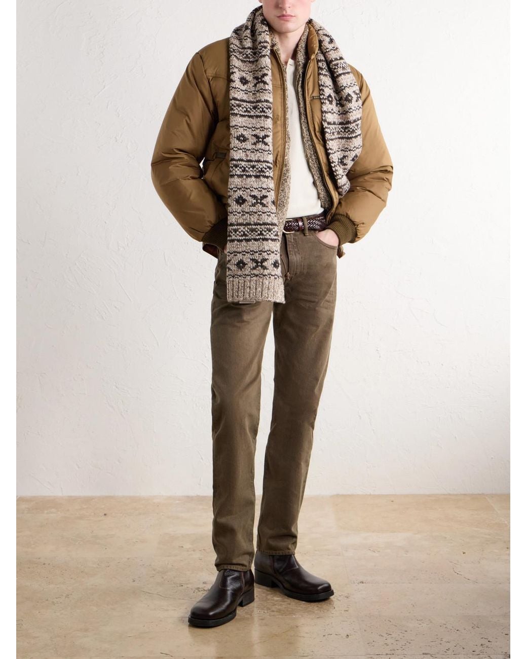 RRL Brown Fair Isle Wool-Blend Jacquard Scarf for men