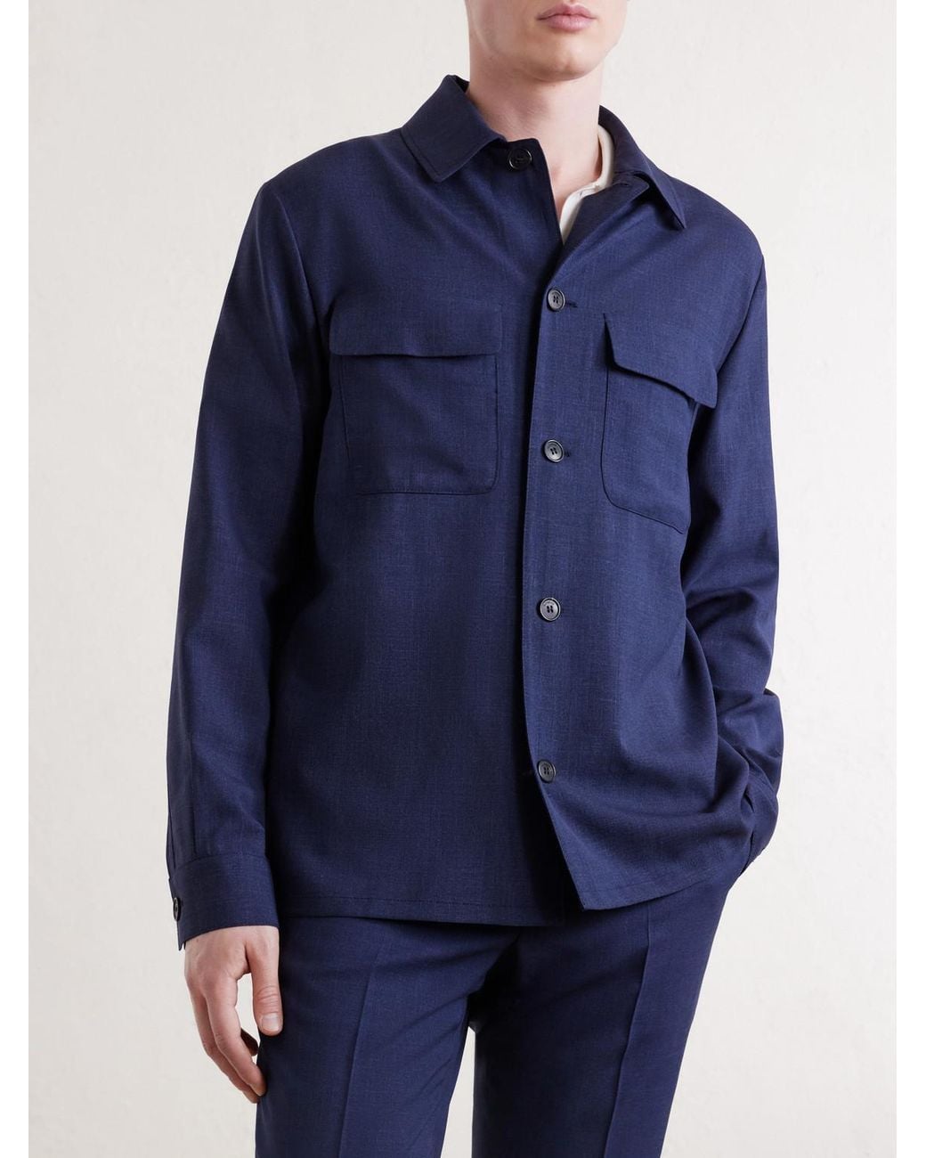Slowear Blue Wool, Silk And Linen-Blend Overshirt for men
