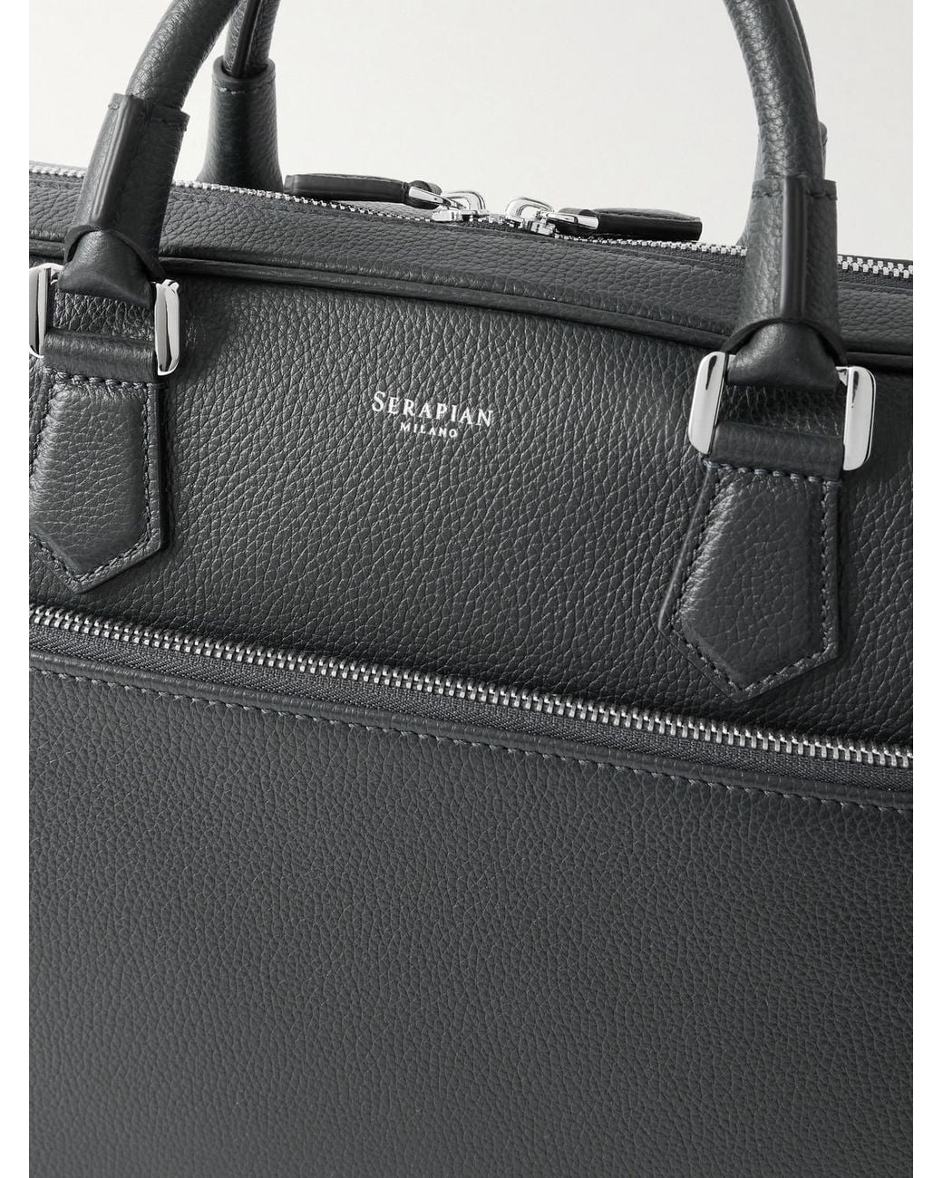 Serapian Black Cachemire Full-Grain Leather Briefcase for men