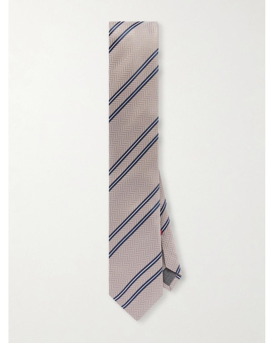 7.5Cm Striped Herringbone Silk-Jacquard Tie di Brunello Cucinelli in Blue da Uomo