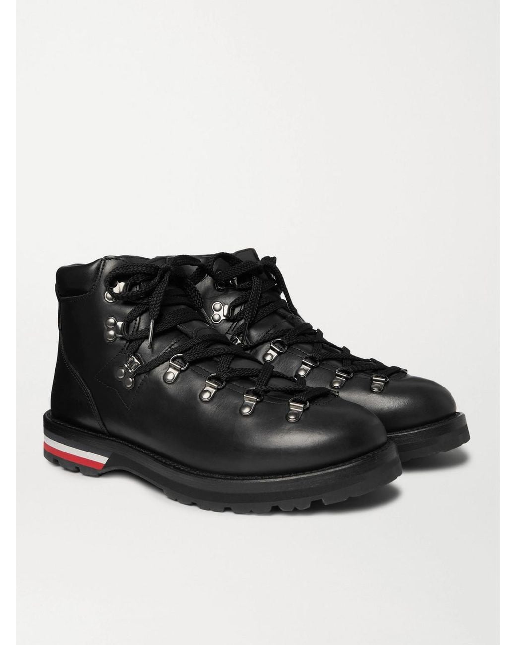Moncler Black Striped Full-Grain Leather Boots for men