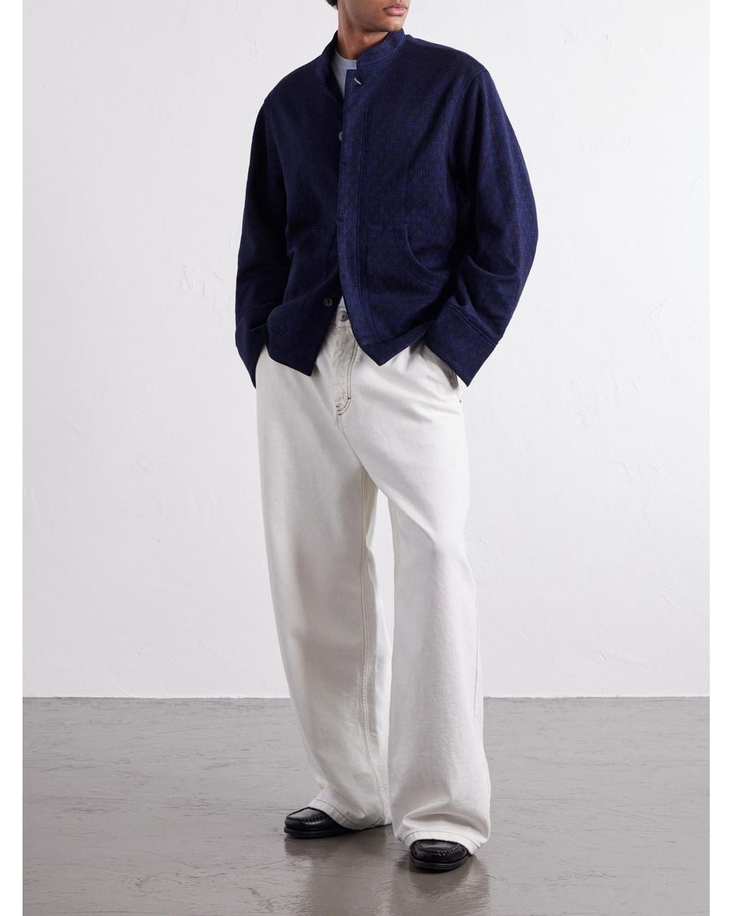 Blue Blue Japan Blue Jacquard-Knit Wool-Blend Bomber Jacket for men