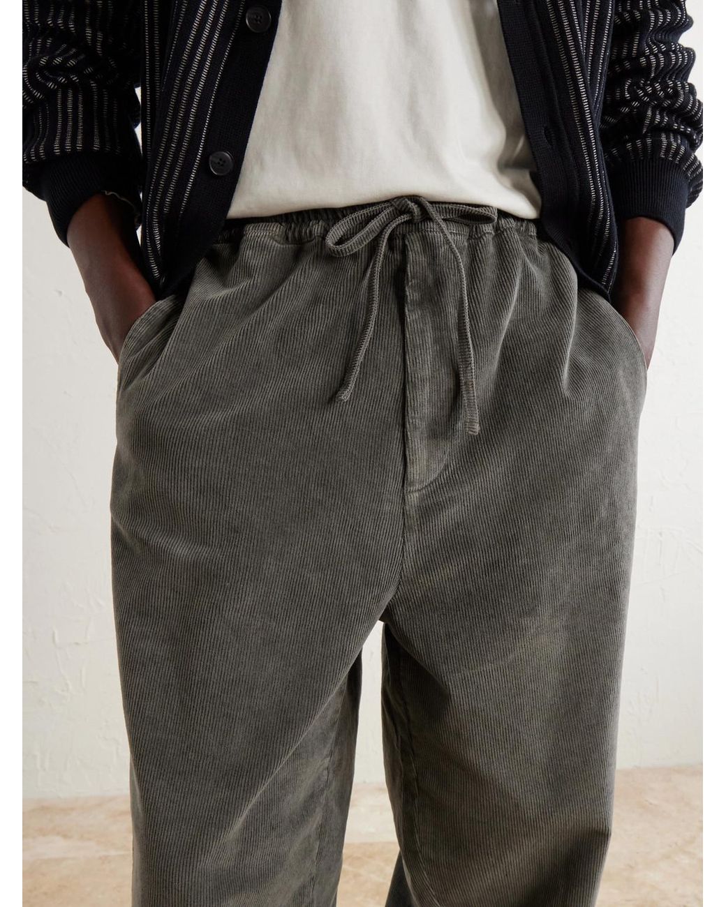 Officine Generale Gray Fernand Wide-Leg Cotton-Blend Corduroy Trousers for men