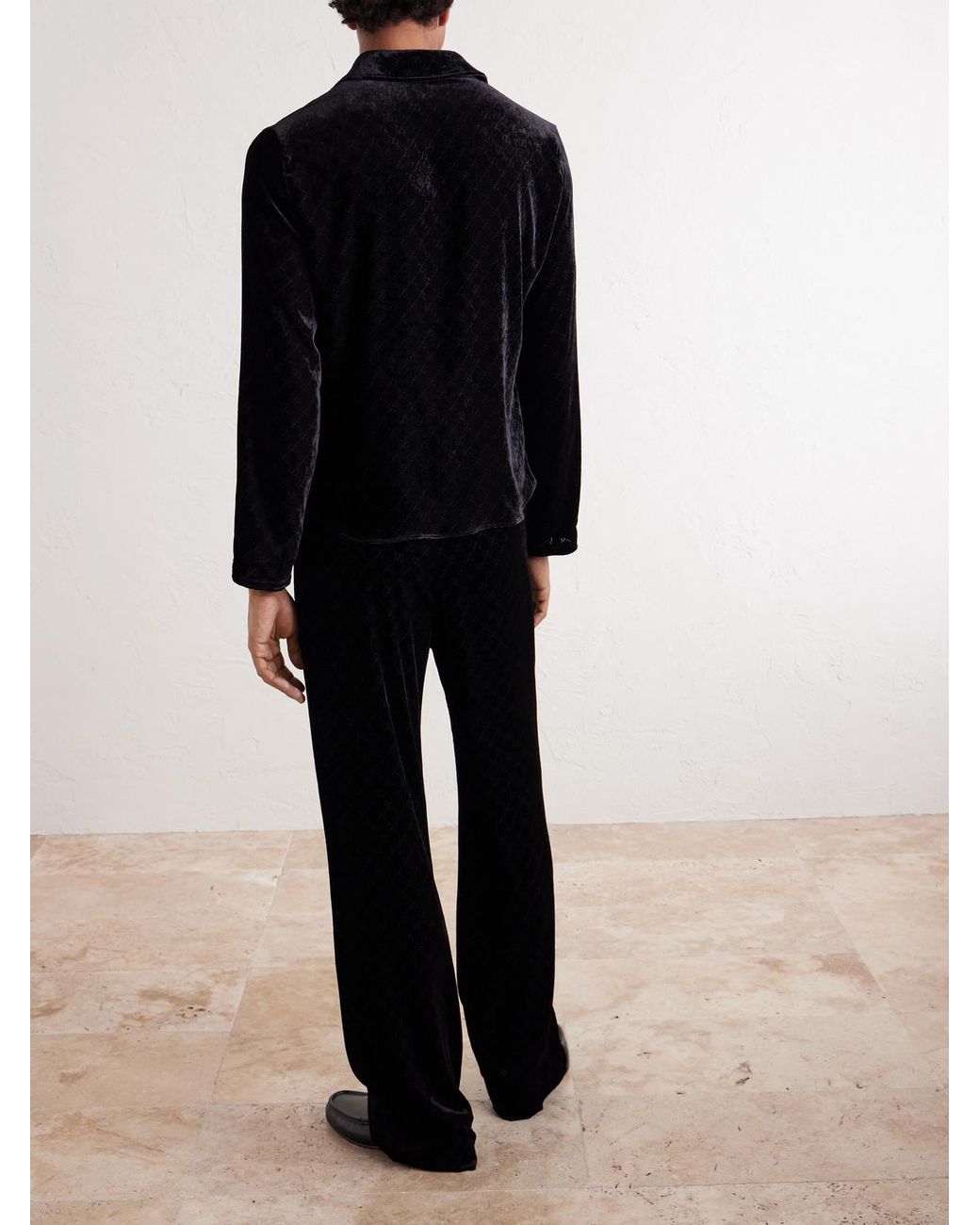 Gucci Blue Classic-Collar Slim-Fit Logo-Devoré Velvet Shirt for men