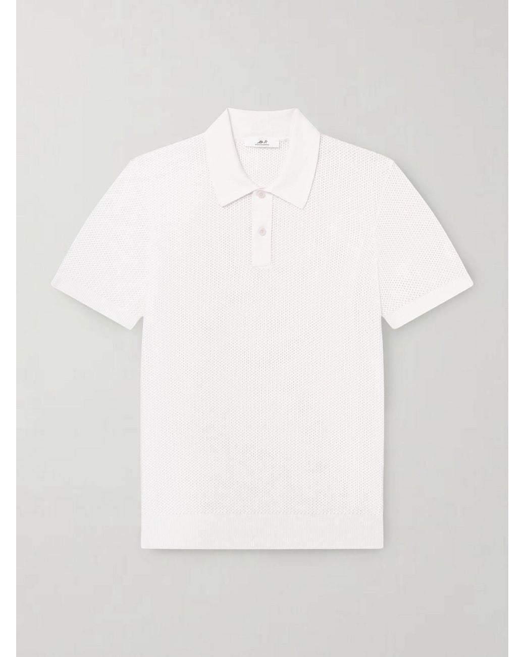Mr P. White Honeycomb-knit Organic Cotton Polo Shirt for men