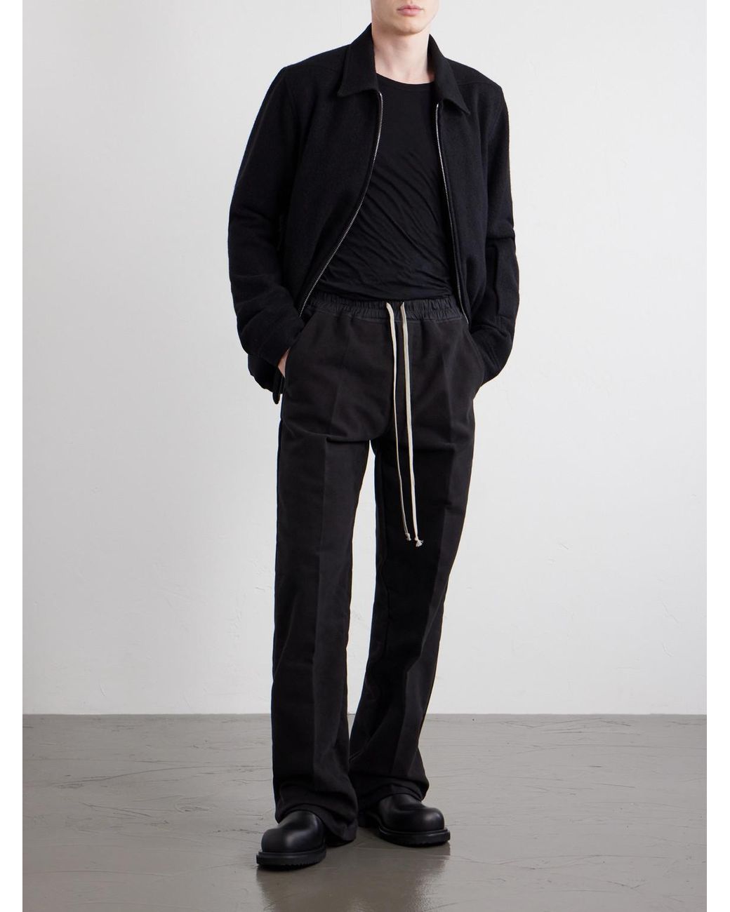 Rick Owens Black Dietrich Straight-leg Cotton-twill Drawstring Trousers for men