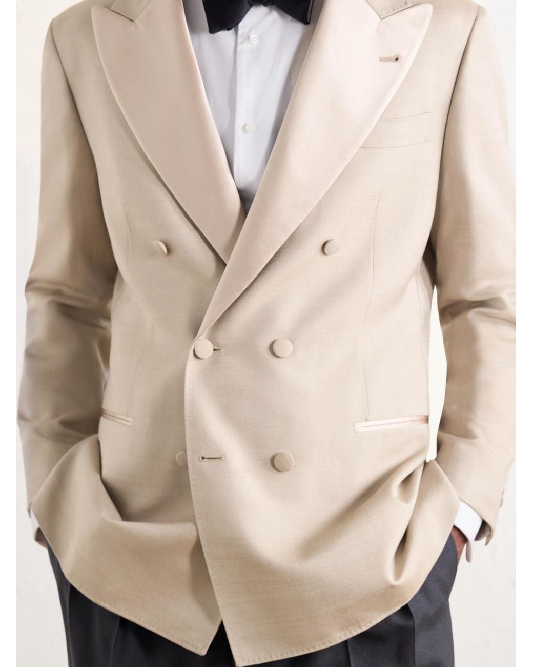 Brunello Cucinelli Natural Satin-Trimmed Double-Breasted Silk-Twill Tuxedo Jacket for men