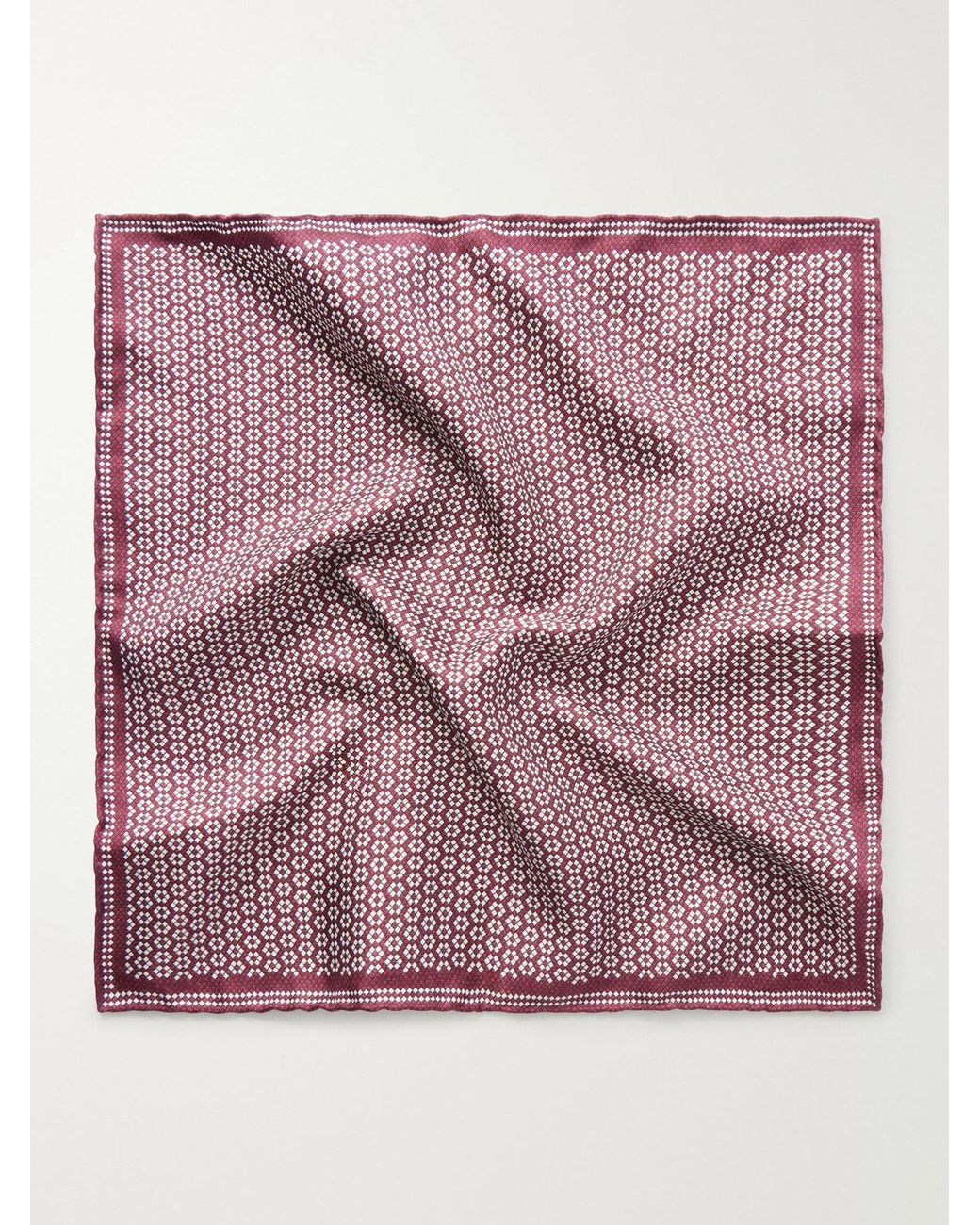 Brunello Cucinelli Red Printed Silk Pocket Square for men
