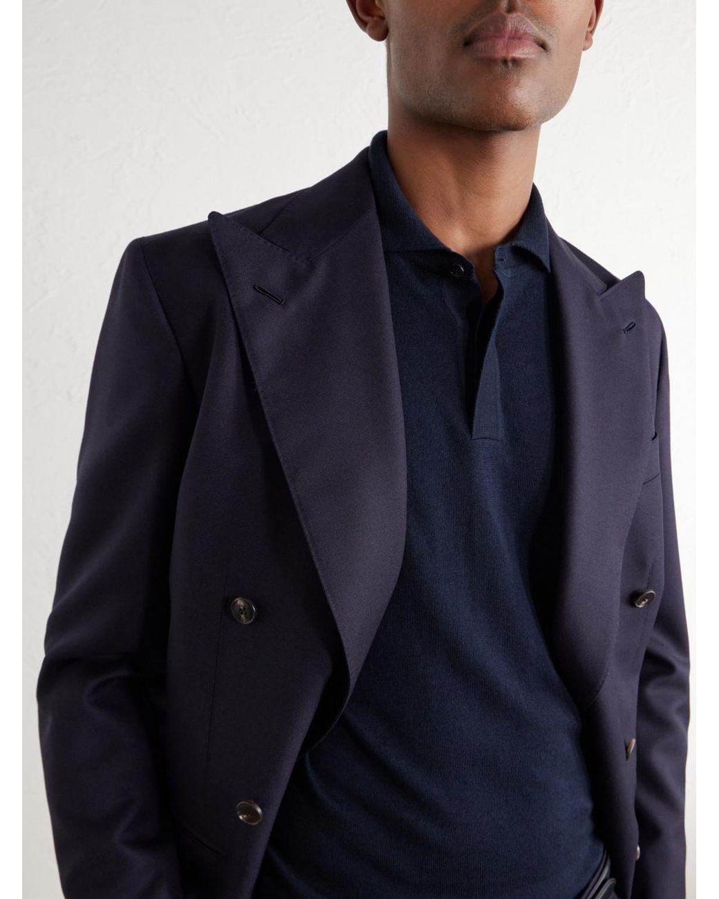 De Petrillo Blue Cotton And Cashmere-Blend Polo Shirt for men