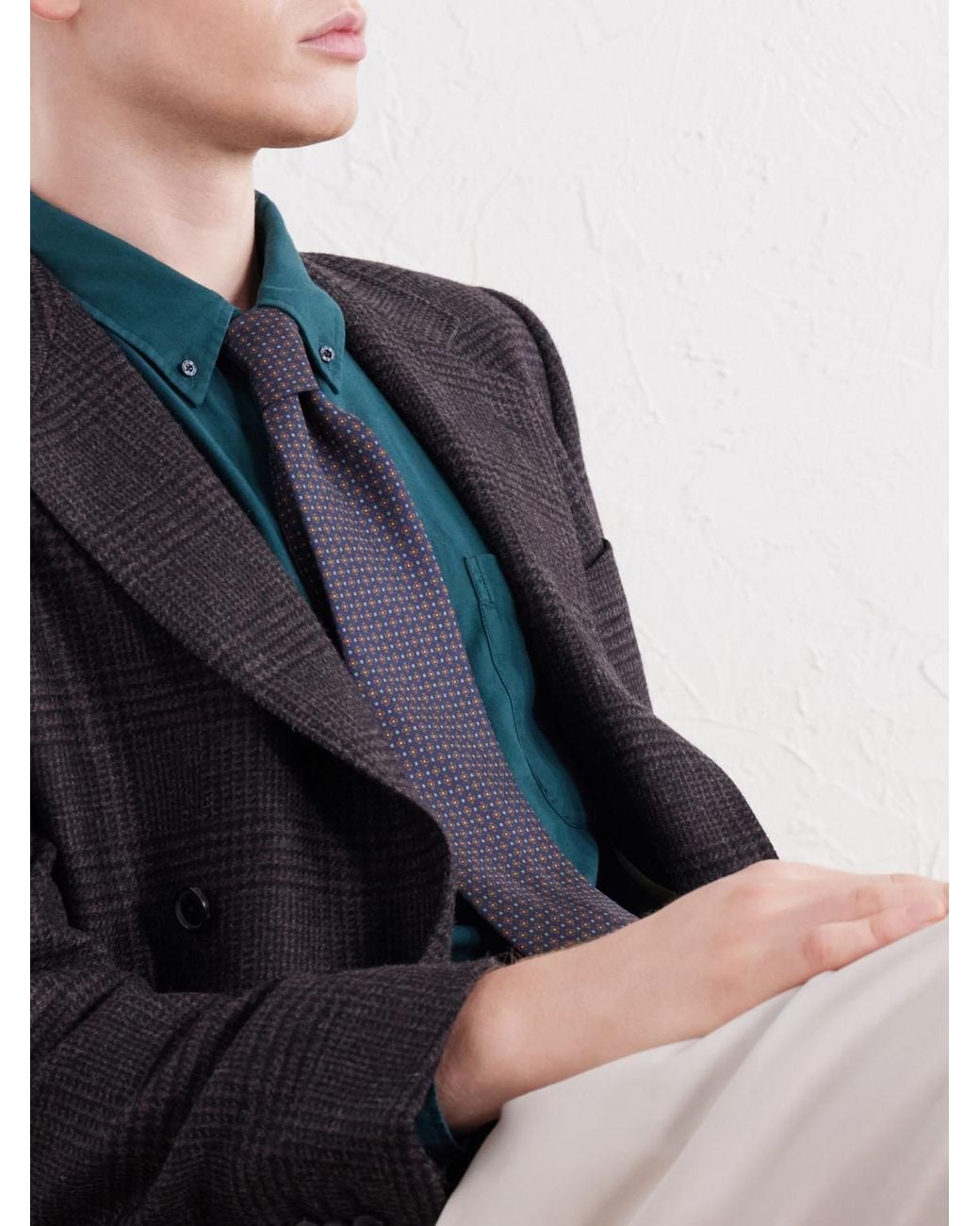 Rubinacci Blue 8Cm Printed Silk-Twill Tie for men