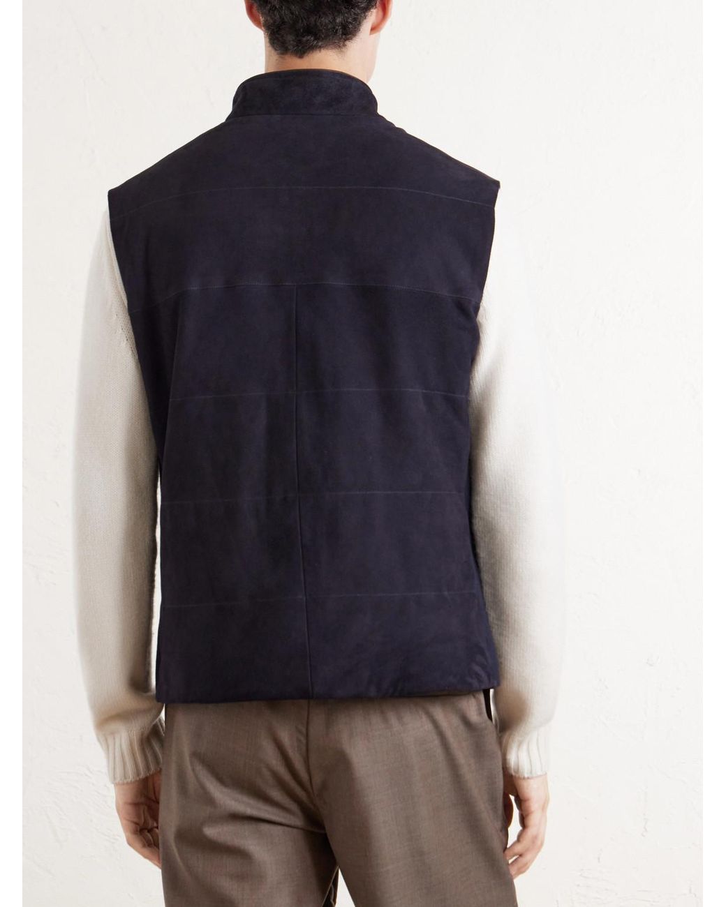 N.Peal Cashmere Blue Belgravia Cotton-Trimmed Suede Gilet for men