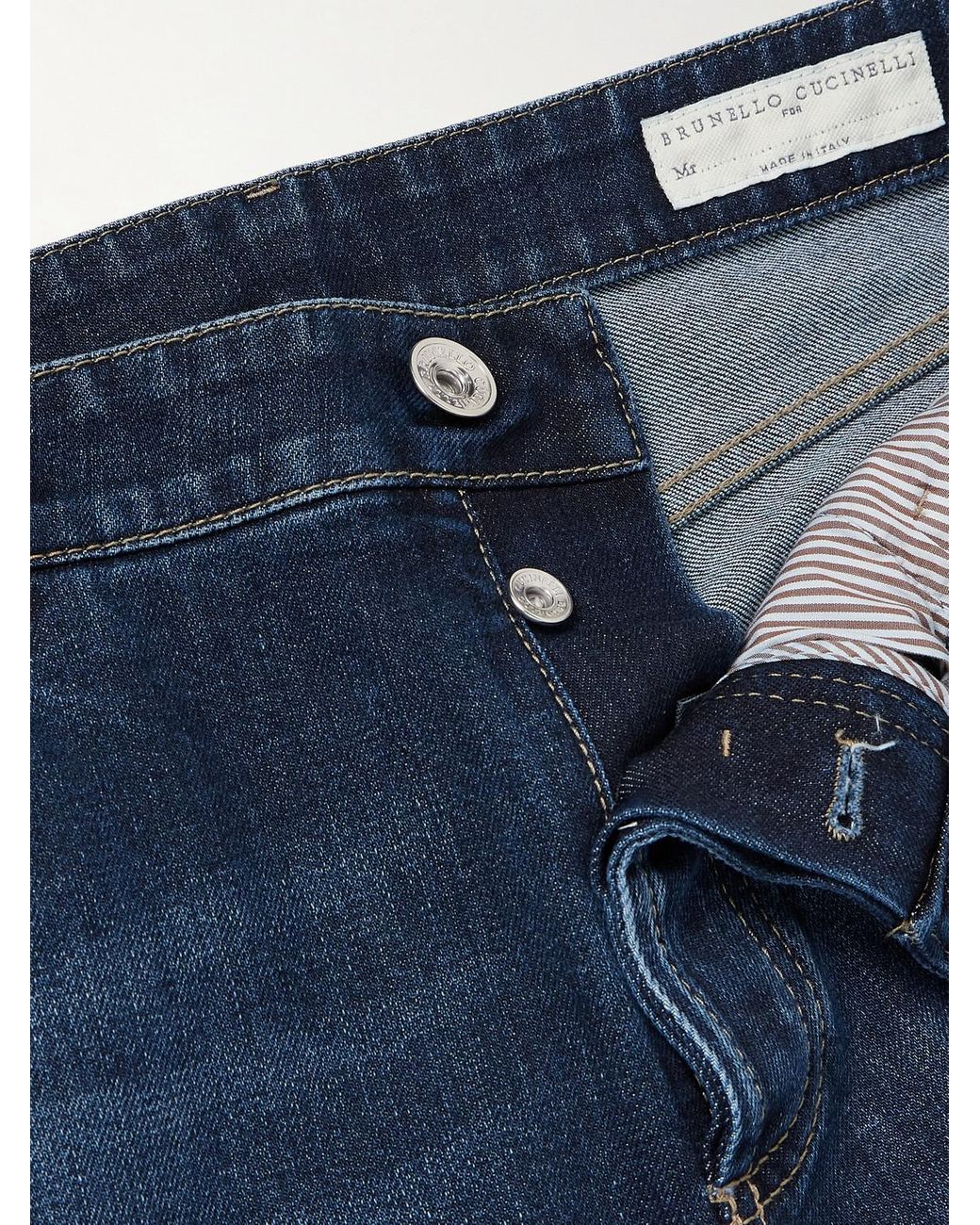 Brunello Cucinelli Blue Slim-Fit Straight-Leg Logo-Embroidered Jeans for men
