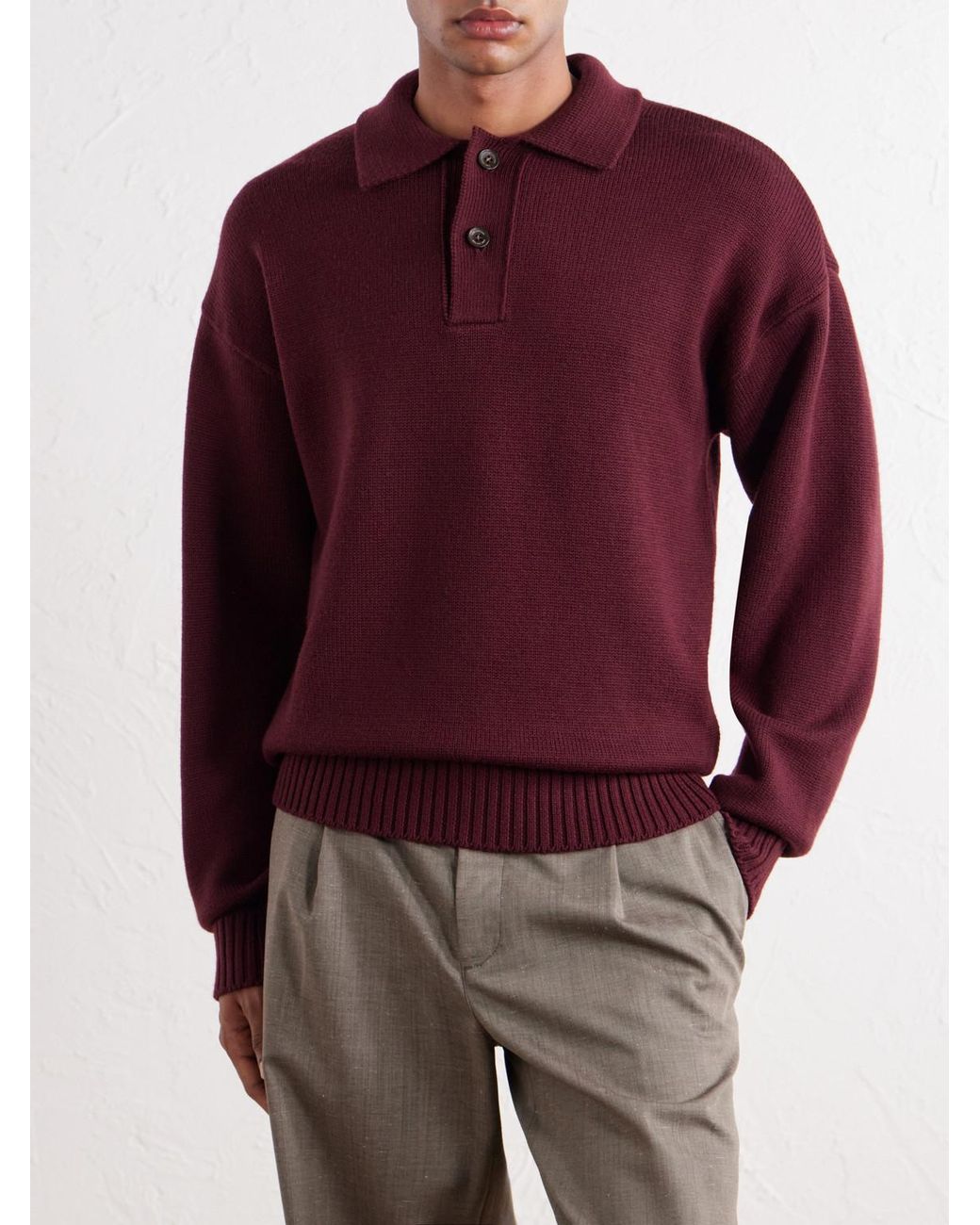 Aimé Leon Dore Red Merino Wool Polo Sweater for men