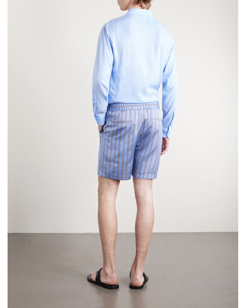 Tom Ford Blue Straight-leg Striped Silk-twill Shorts for men