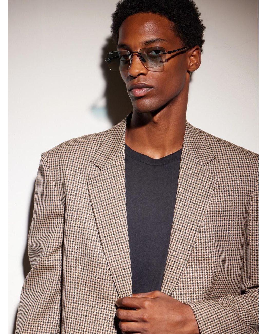 Gucci Blue Bamboo Square-Frame Gunmetal-Tone Sunglasses for men