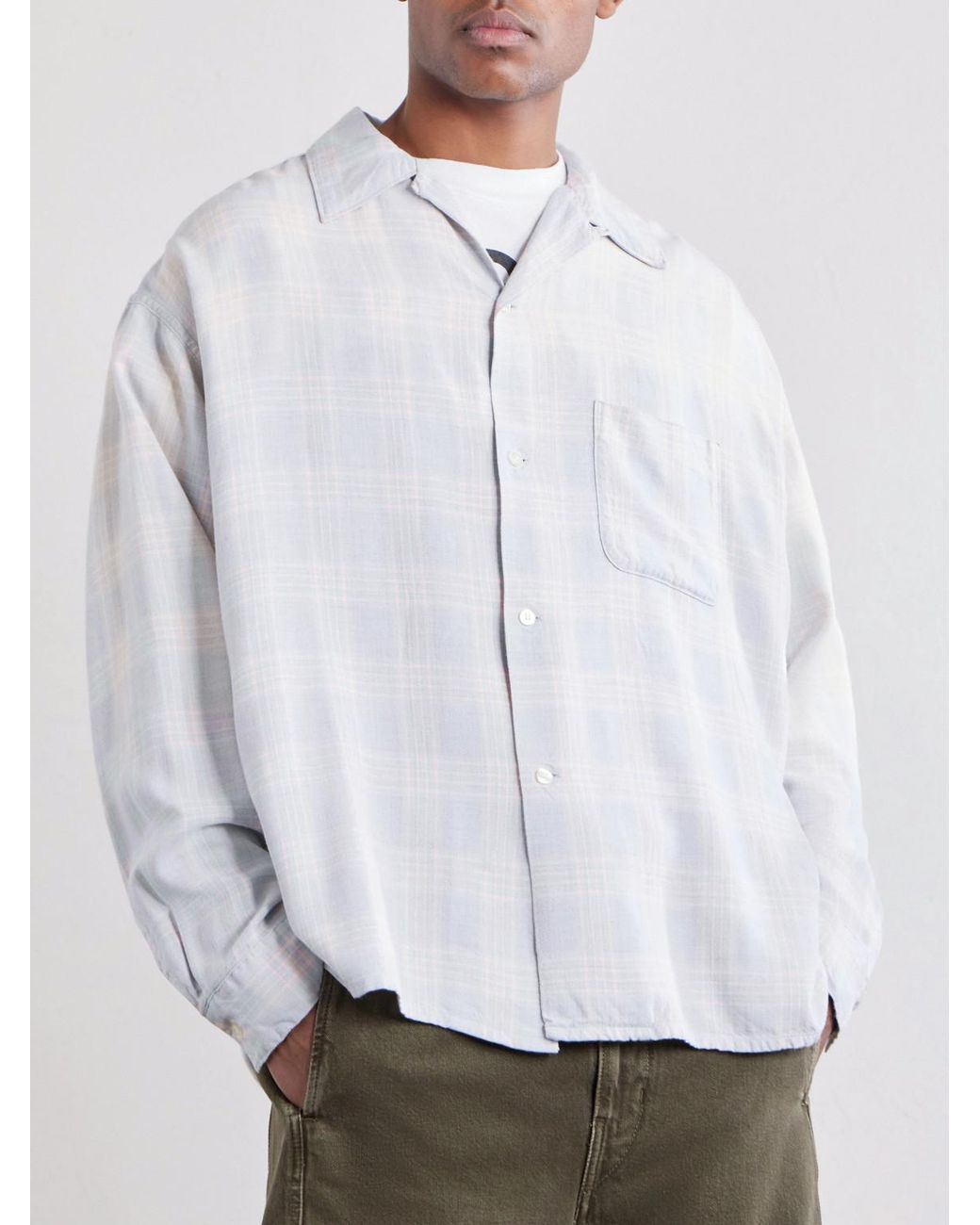 SAINT Mxxxxxx White Convertible-collar Checked Flannel Shirt for men