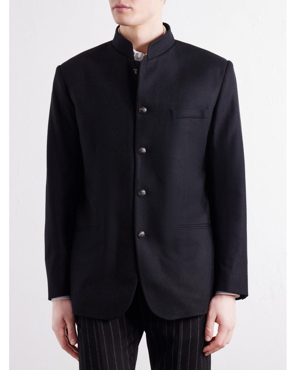 Favourbrook Blue Nehru Recycled Cashmere-Twill Blazer for men