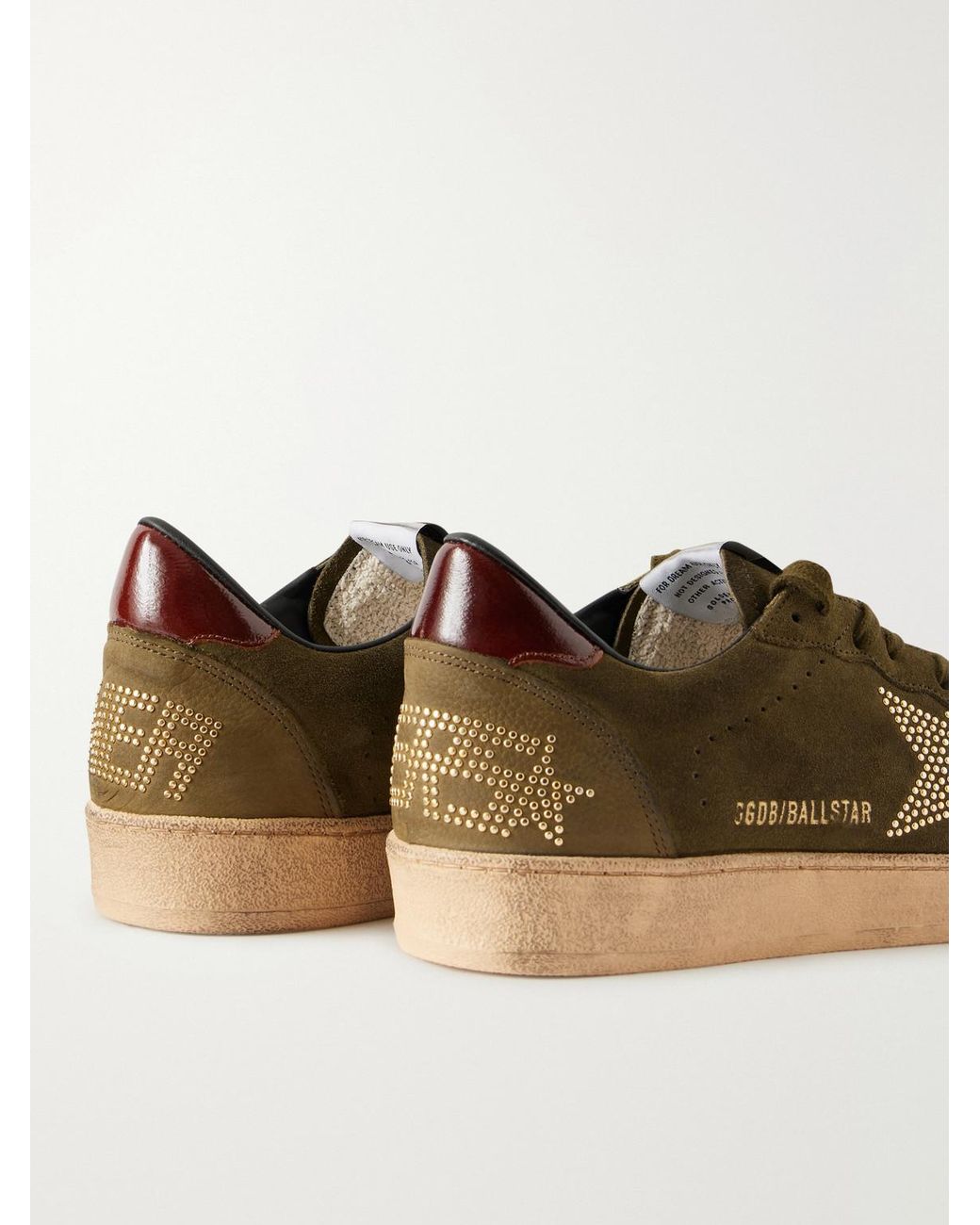 Golden Goose Deluxe Brand Green Ball Star Distressed Leather-Trimmed Studded Suede Sneakers for men